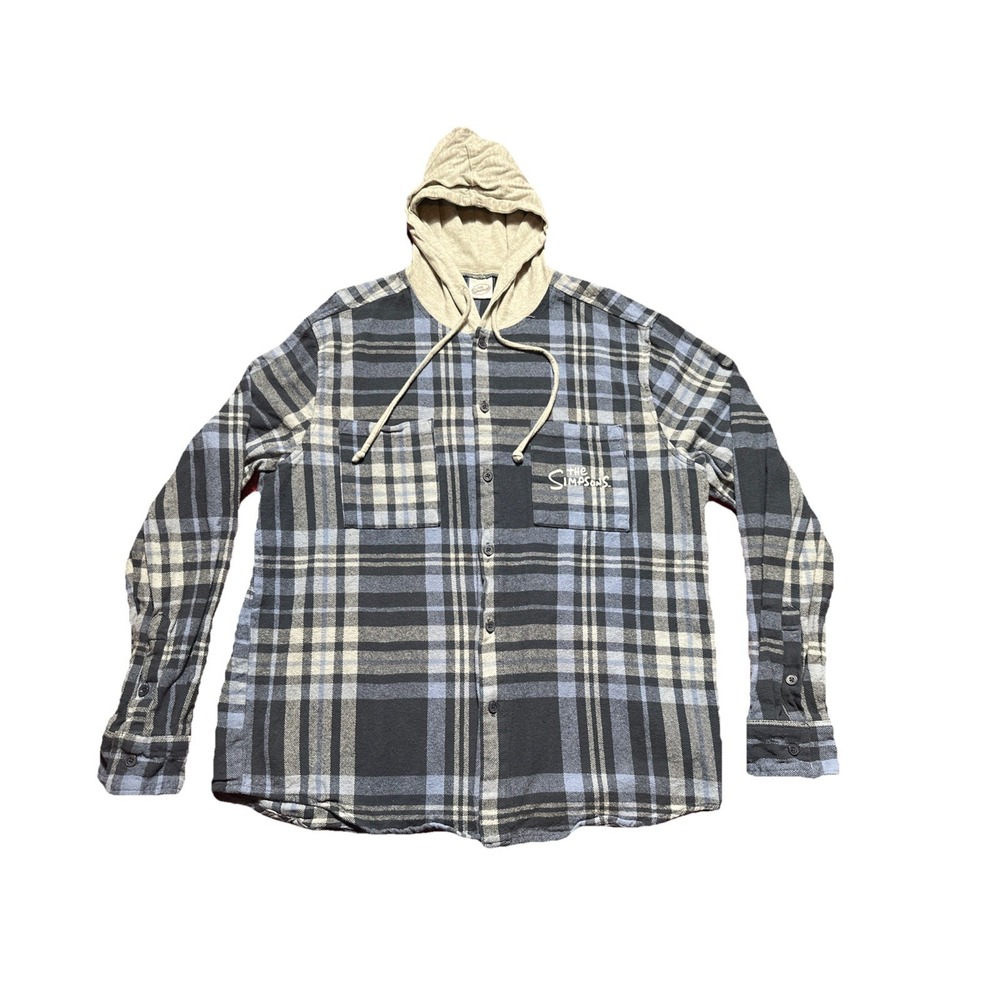 The Simpsons Adult Plaid Flannel with Hood Bart and Lisa Size XL Camper Style